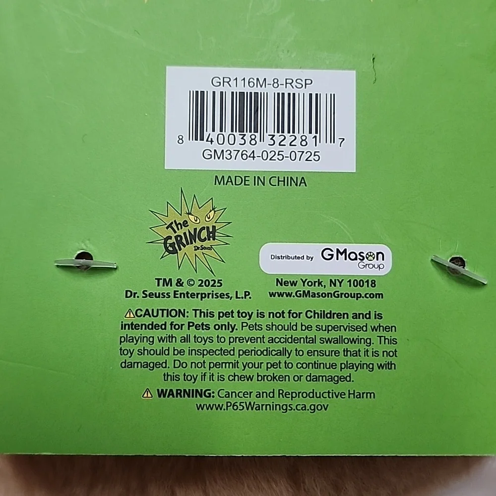 The Grinch Max Dog Plush Toy with Squeaker & Crinkle Sounds - New With Tags